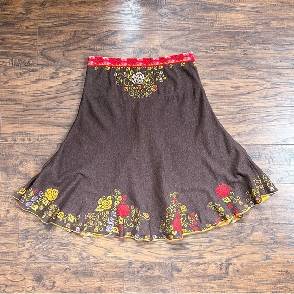 IVKO Woman • floral jacquard skirt brown wool knit flare Serbia bohemian - Picture 10 of 12